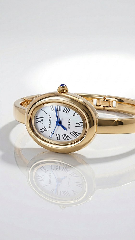 Relógio Oval Bracelete Insp Cartier Aço Dourado