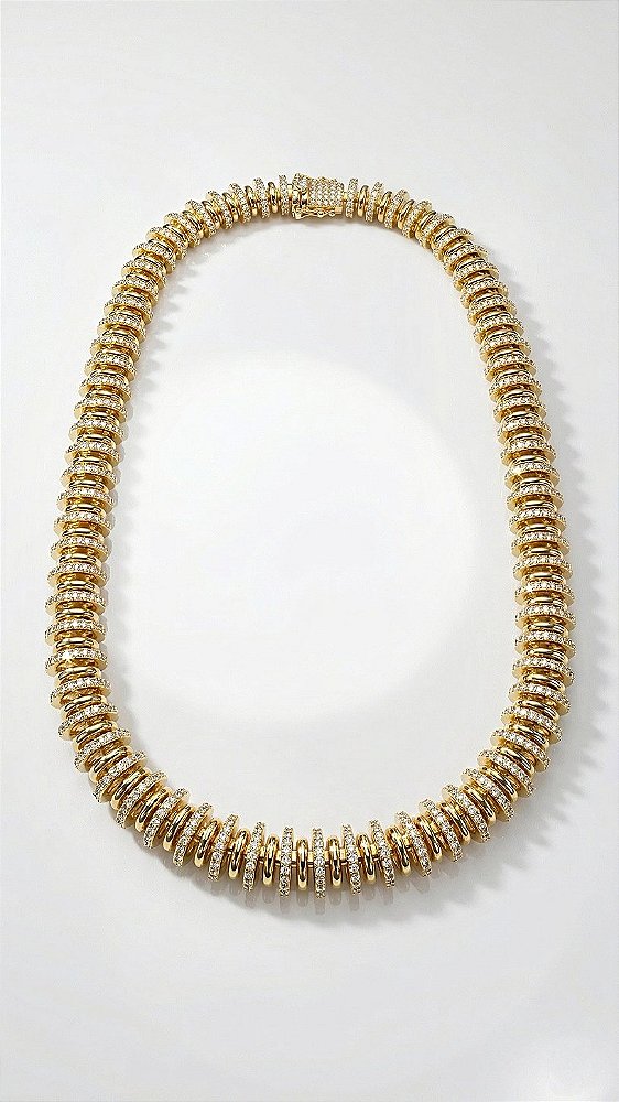 Colar Insp BV Cravejado Dourado Fecho Gravata