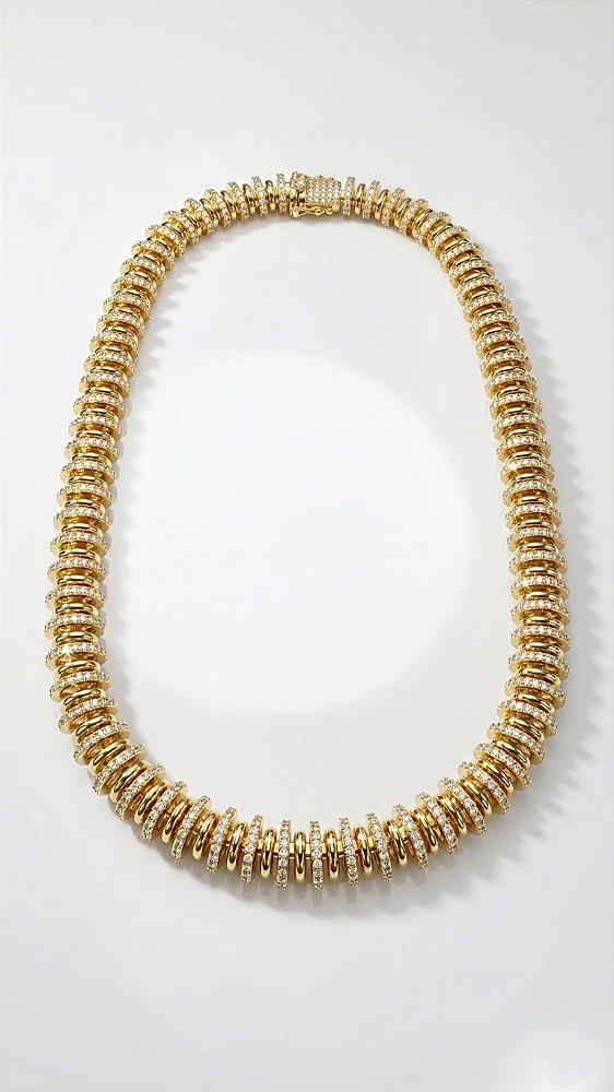 Colar Insp Bulgari Cravejado Dourado Fecho Gravata