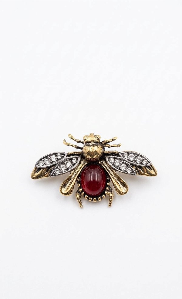 Broche Vintage Besouro Dourado Resina Vinho