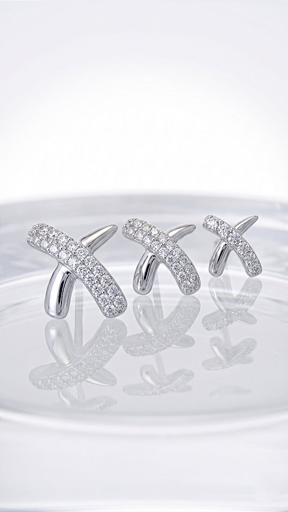 Brinco Trio X Lovers Knot Zircônia Cravejada Prata