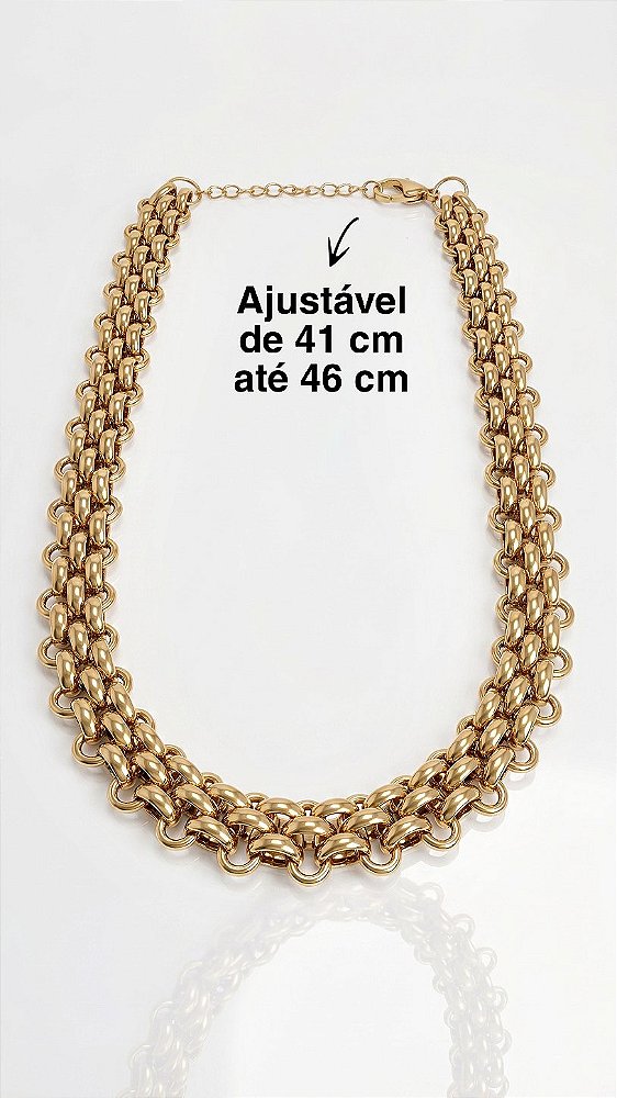 Colar Correntaria Insp Bulgari Aço Dourado