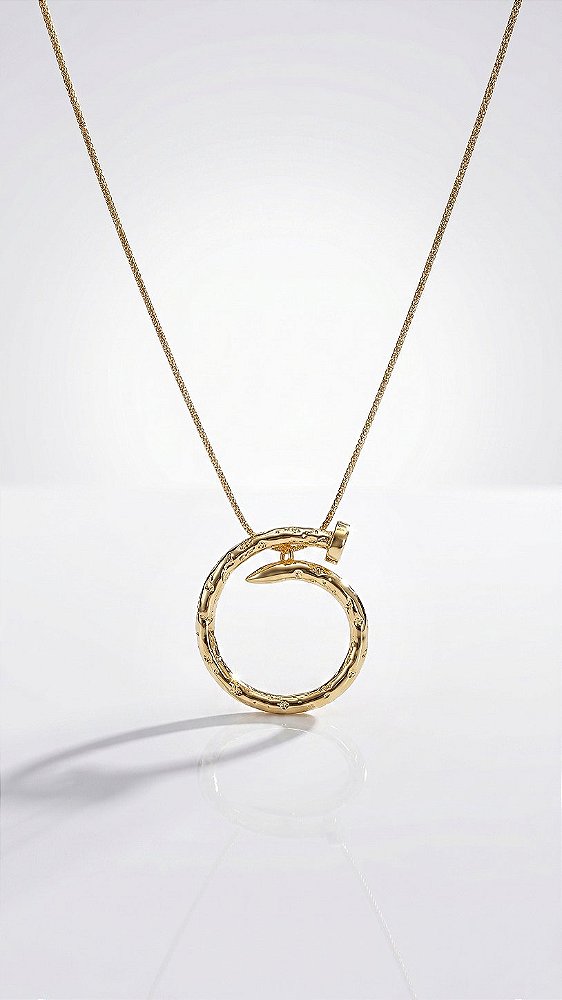 Colar Alongado Pingente Prego Insp Cartier Aço Dourado