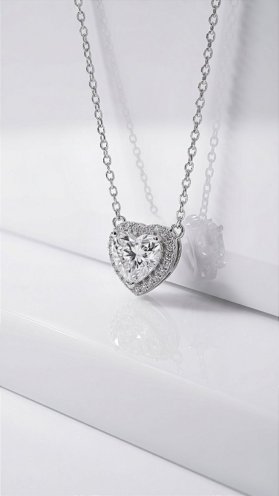 Colar Coração Cravejado Moissanite Prata 925