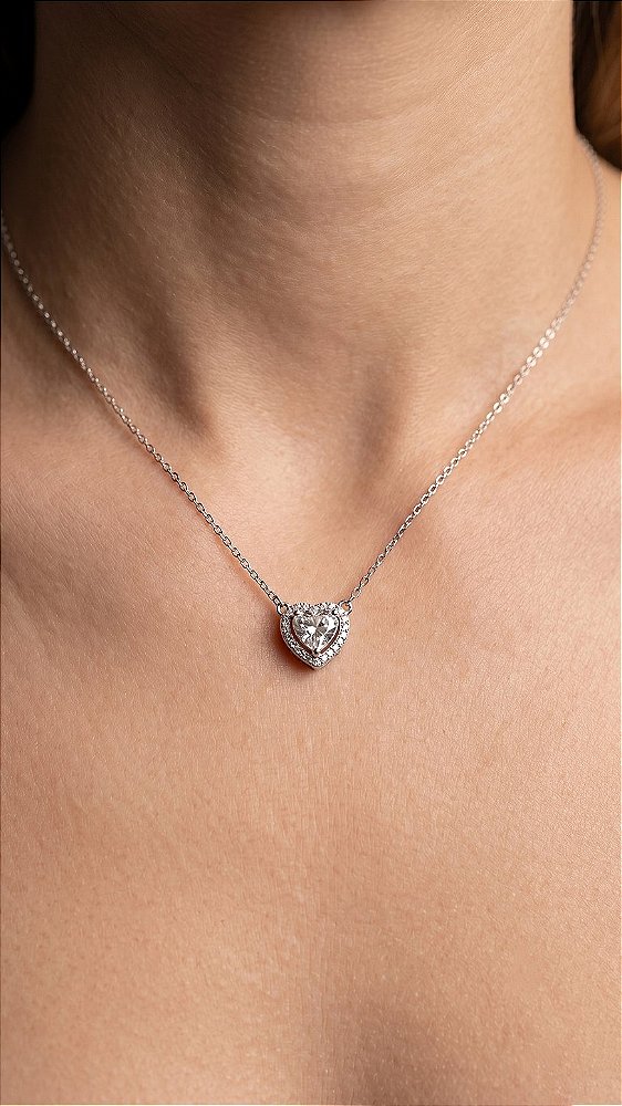Colar Coração Cravejado Moissanite Prata 925