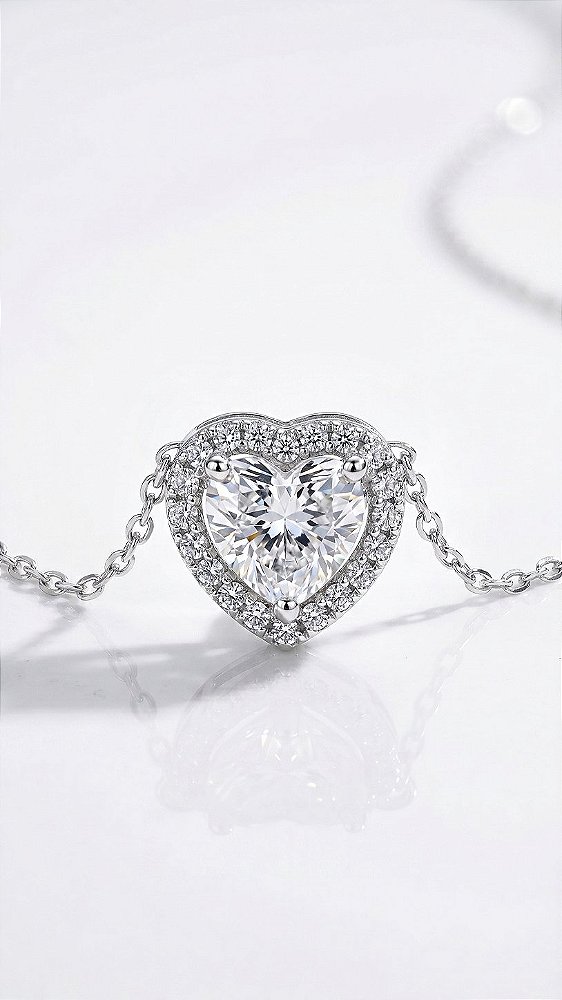 Colar Coração Cravejado Moissanite Prata 925