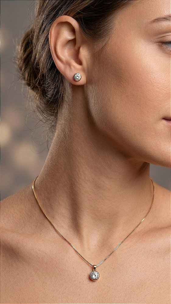 Conjunto Ponto de Luz Redondo Zircônia Dourado