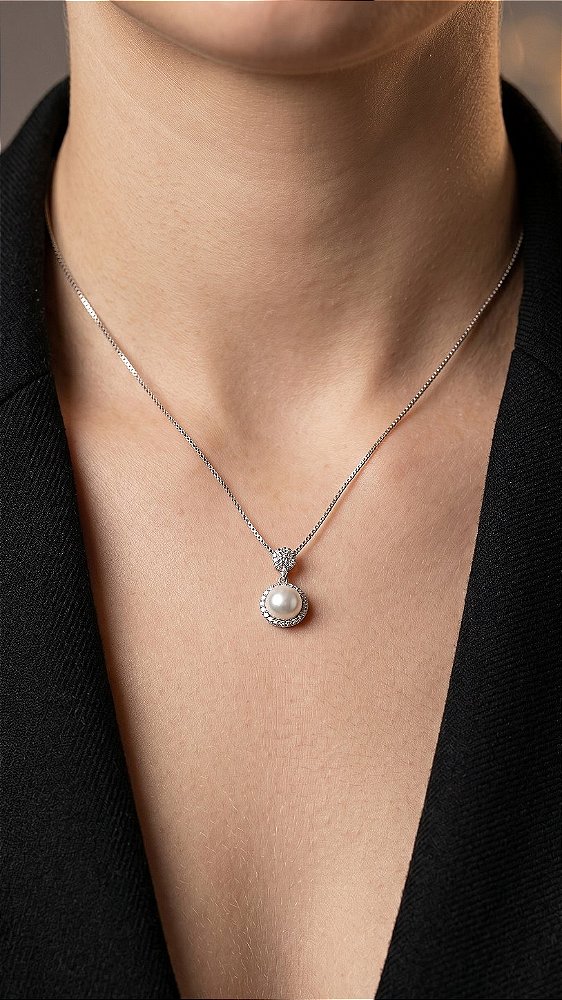 Conjunto Composê Pérola com Zircônia Prata