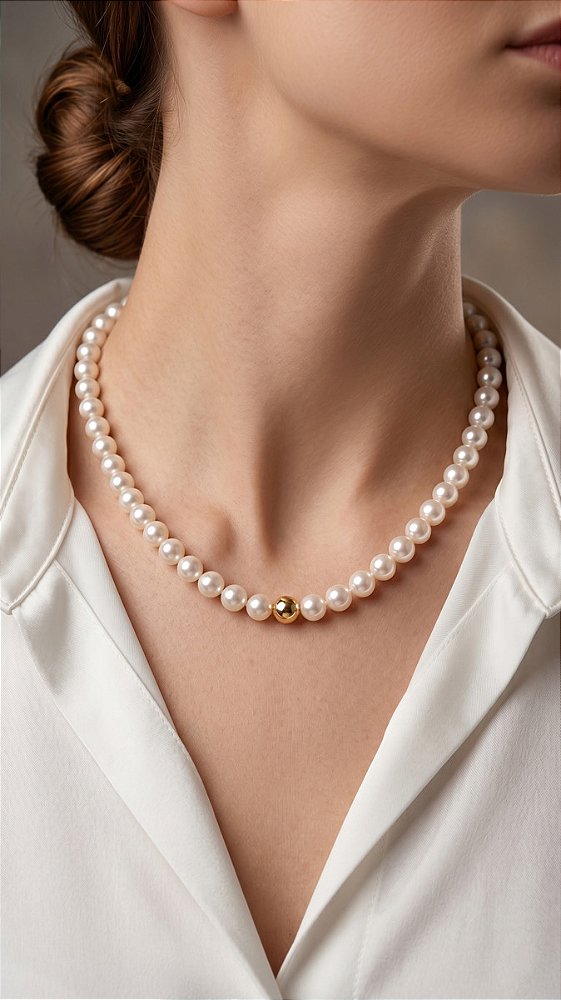 Colar Pérolas Esfera Dourada Diabo Veste Prada 2