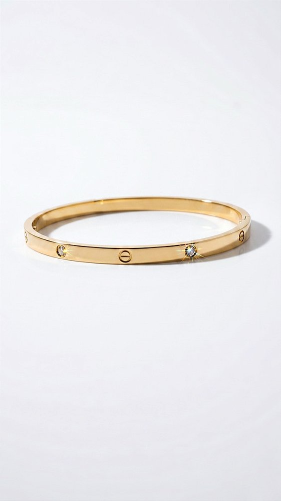 Bracelete Love Slim CT Zircônia Dourado Aço