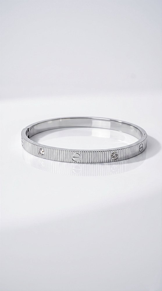 Bracelete Love Texturizado CT Zircônia Prata Aço