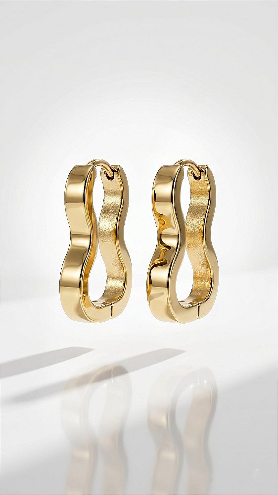 Brinco Argola Orgânica Click Dourado Aço
