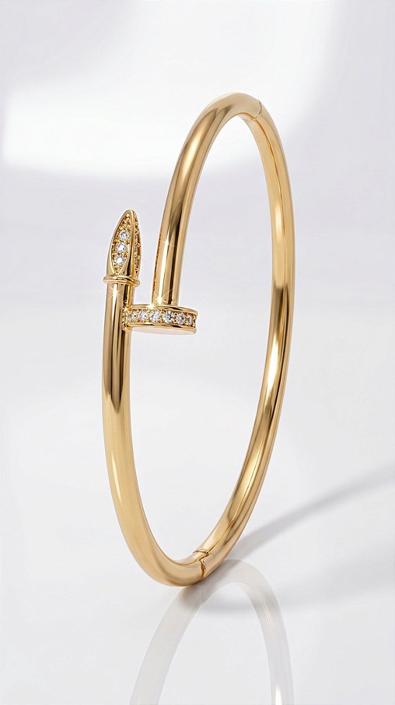 Bracelete Prego Slim Cravejado Zircônias Dourado