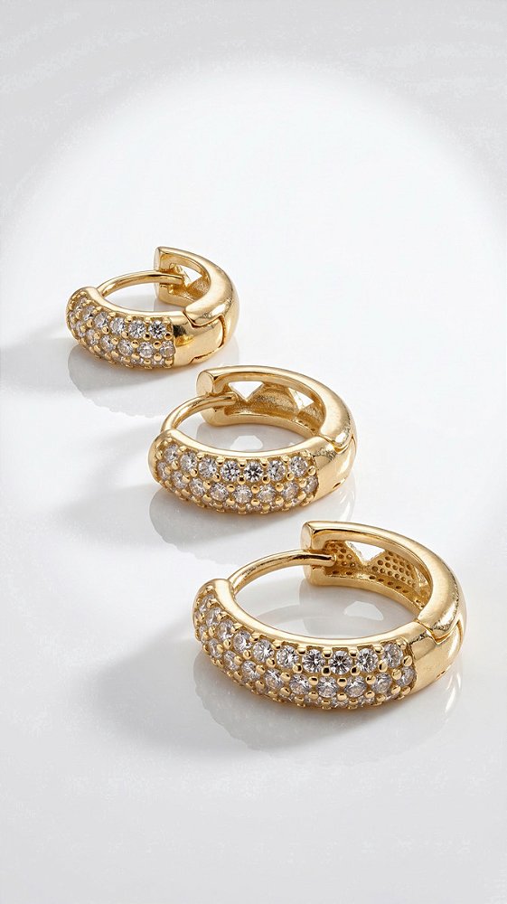 Brinco Trio Argolas Zircônias Cravejadas Ouro
