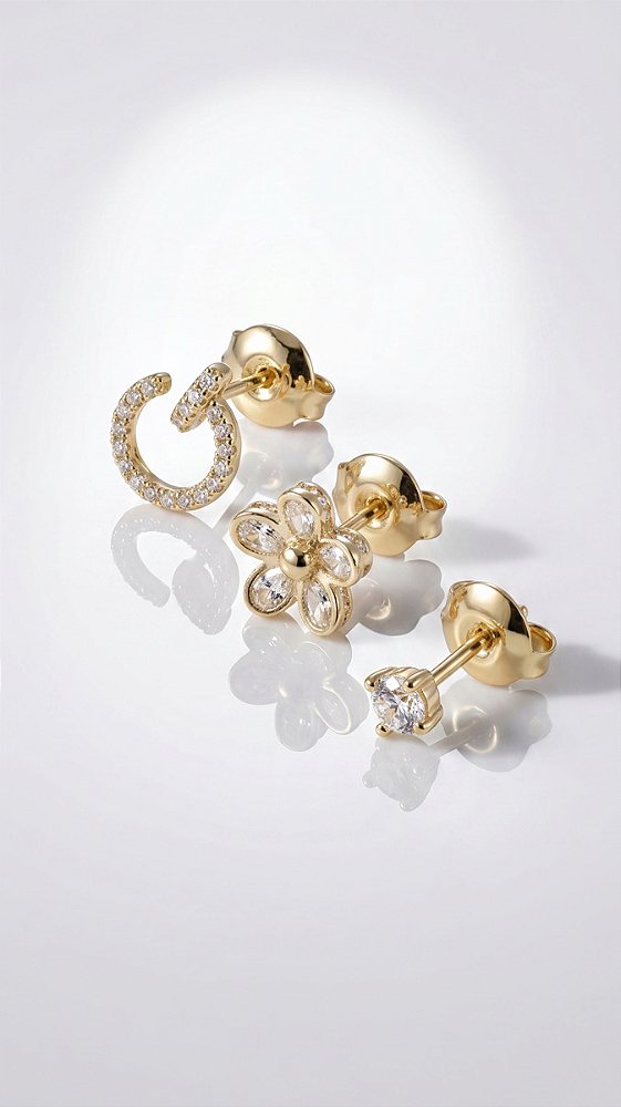 Brinco Trio Flor Mix Zircônias Cravejadas Ouro