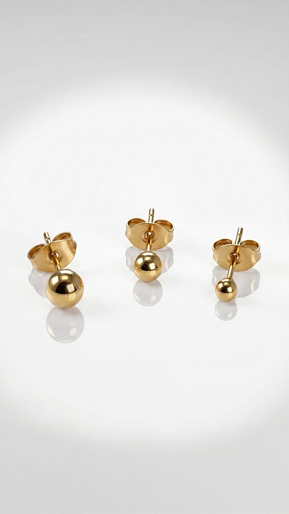 Brinco Trio Mini Esferas Ouro Aço