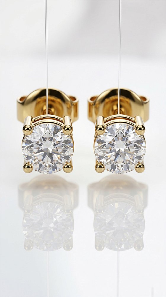 Brinco Mini Ponto de Luz 4 Pontas Zircônia Dourado Aço