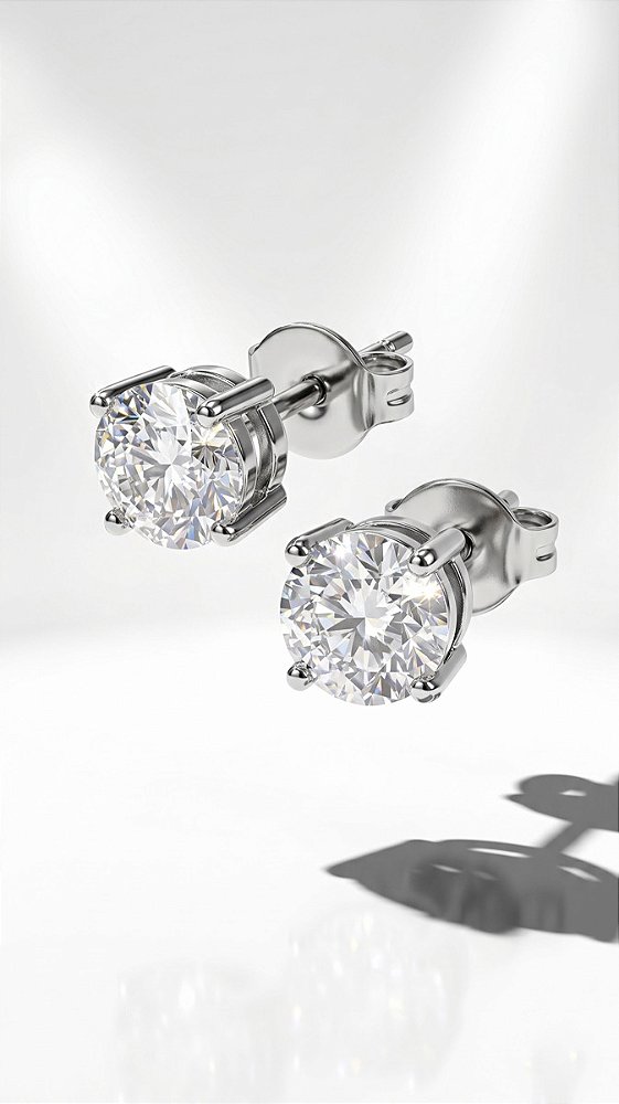Brinco Mini Ponto de Luz 4 Pontas Zircônia Prata Aço