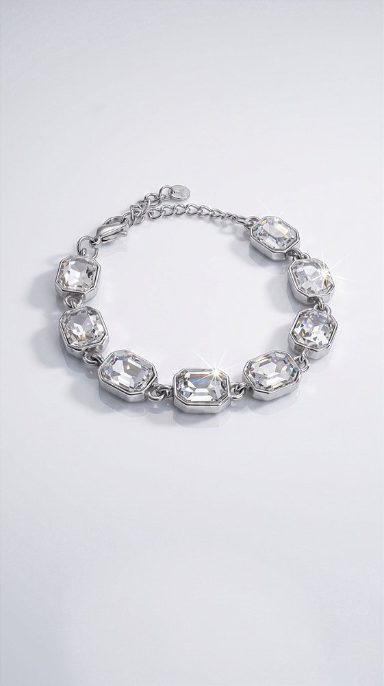 Pulseira Chatons Cristal Aço Prata