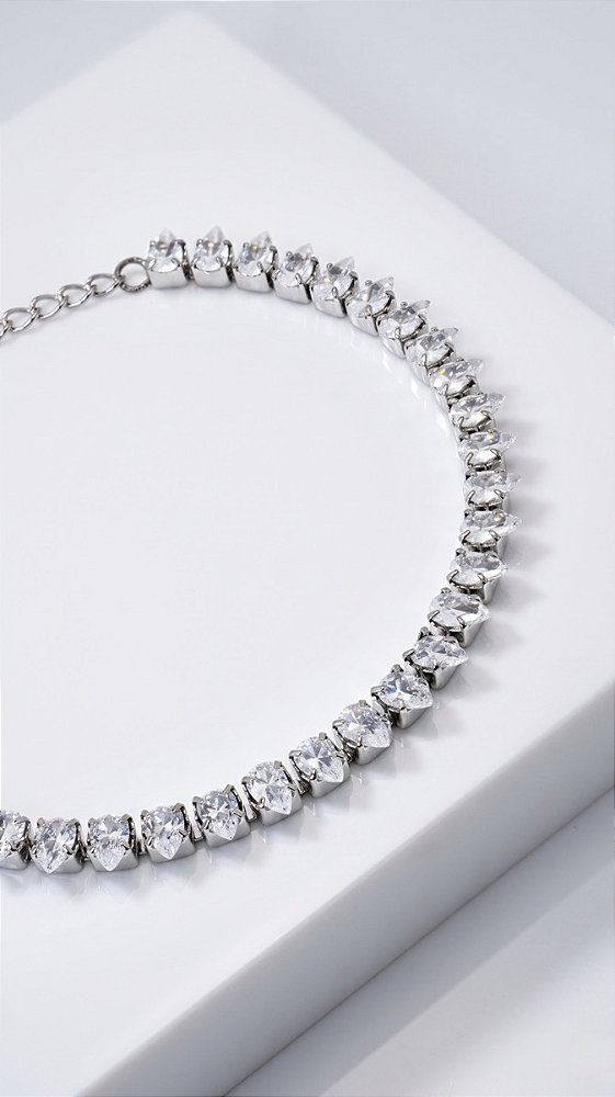 Pulseira Riviera Navete 5mm Zircônia Prata Aço
