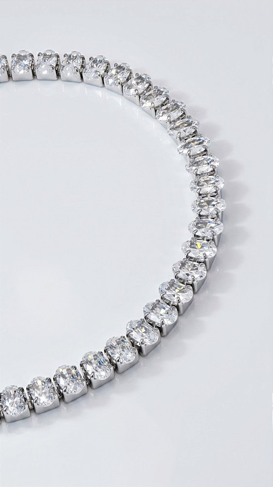 Pulseira Riviera Oval 5mm Zircônia Prata Aço