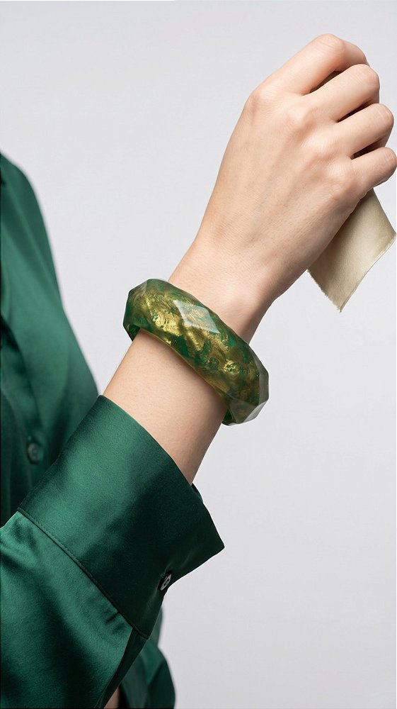 Bracelete Resina Mescla Verde Amarelo Brasil