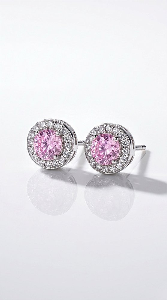 Brinco Ponto de Luz Cravejado Zircônia Rosa Prata