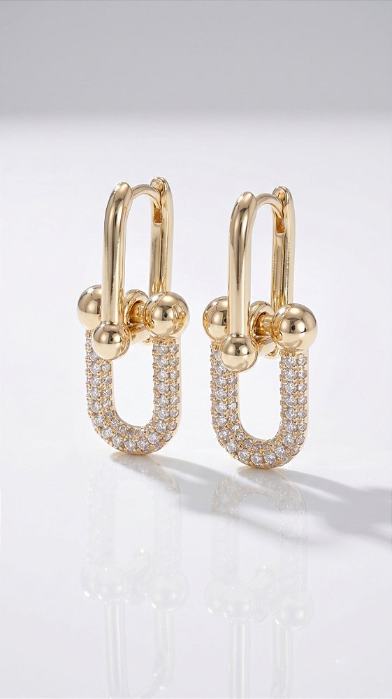 Brinco Elos Mini Cravejado Zircônias Dourado