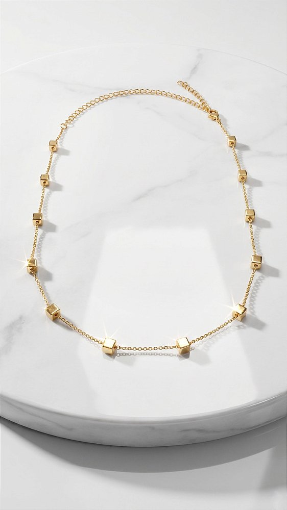 Colar Composê Corrente Quadradinhos Dourado