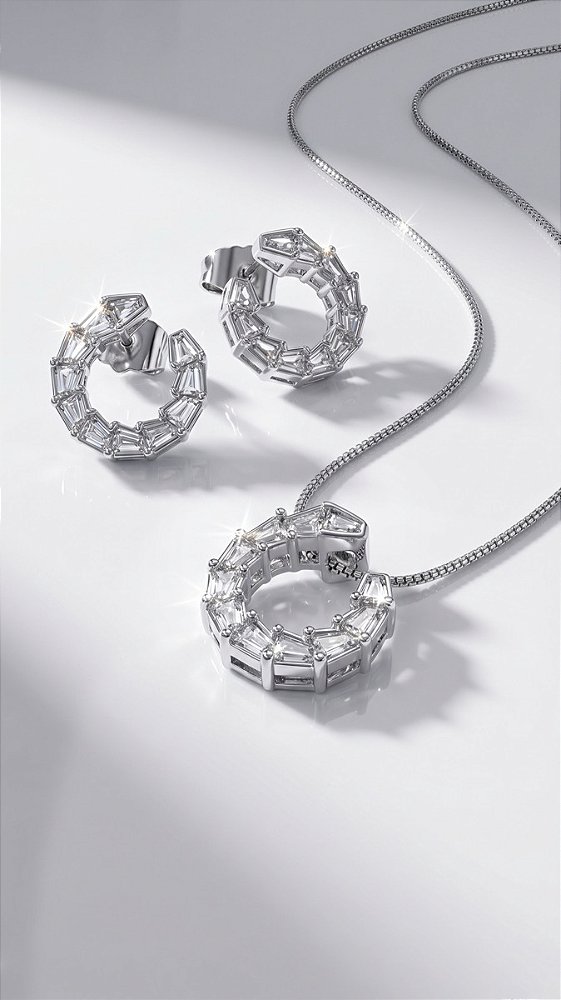 Conjunto Colar e Brincos Mini Serpente Zircônia Branca Prata