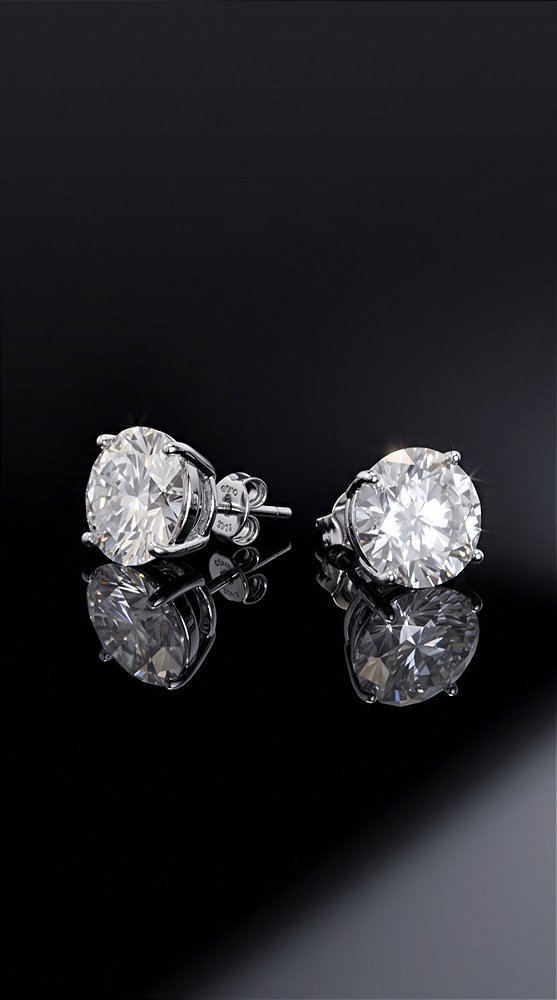 Brinco Máxi Pedra Moissanite 4ct Ponto de Luz 4 Pontas 4ct Prata