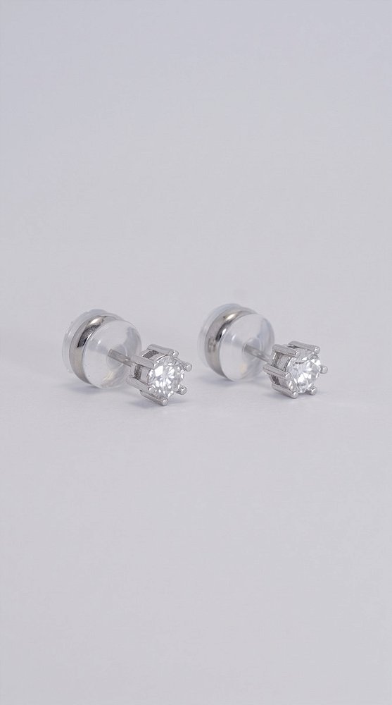 Brinco Pedra PP Moissanite 0.3ct Ponto de Luz 6 Pontas Prata 925