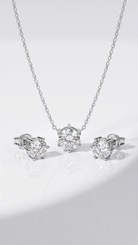 Conjunto Pedra P Moissanite 3x 0.8ct Ponto de Luz 6 Pontas Prata 925