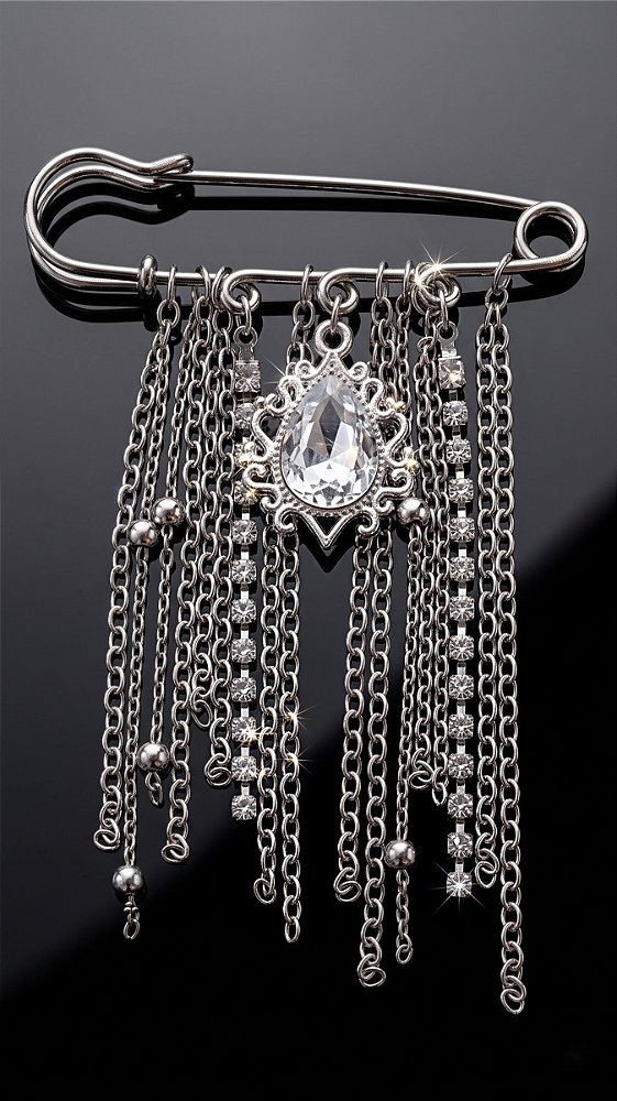 Broche Alfinete Correntaria Strass Prata