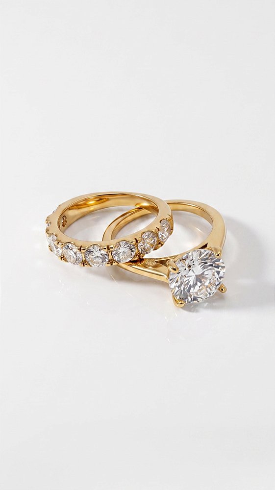 Dupla Anéis Solitário & Aparador Zircônia Aço Dourado