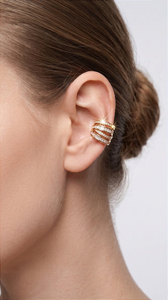 Brinco Ear Cuff Voltas Zircônias Dourado