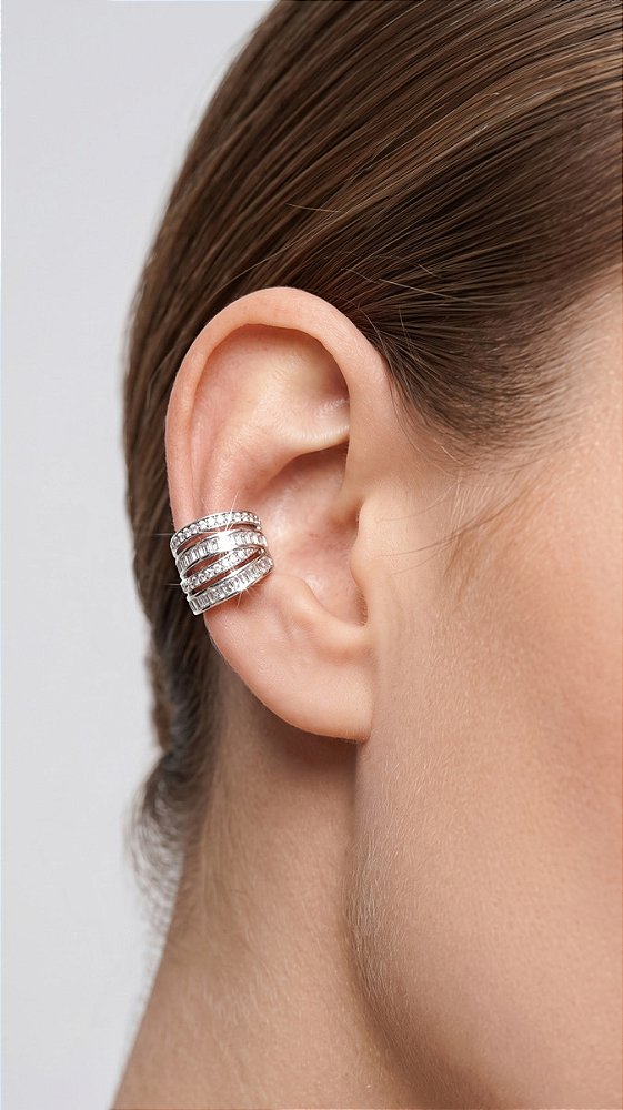 Brinco Ear Cuff Voltas Zircônias Prata