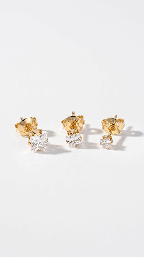 Brinco Trio Quadrado 4 Pontas Zircônias Aço Dourado