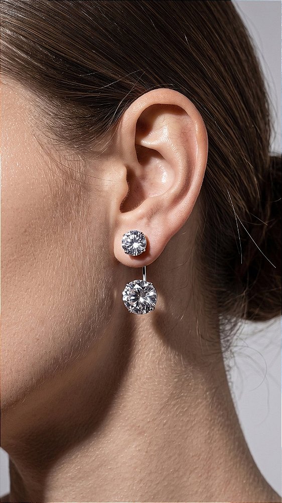 Brinco Duplo Virginia Máxi Ear Jacket 4 Garras Prata 925 Zircônia