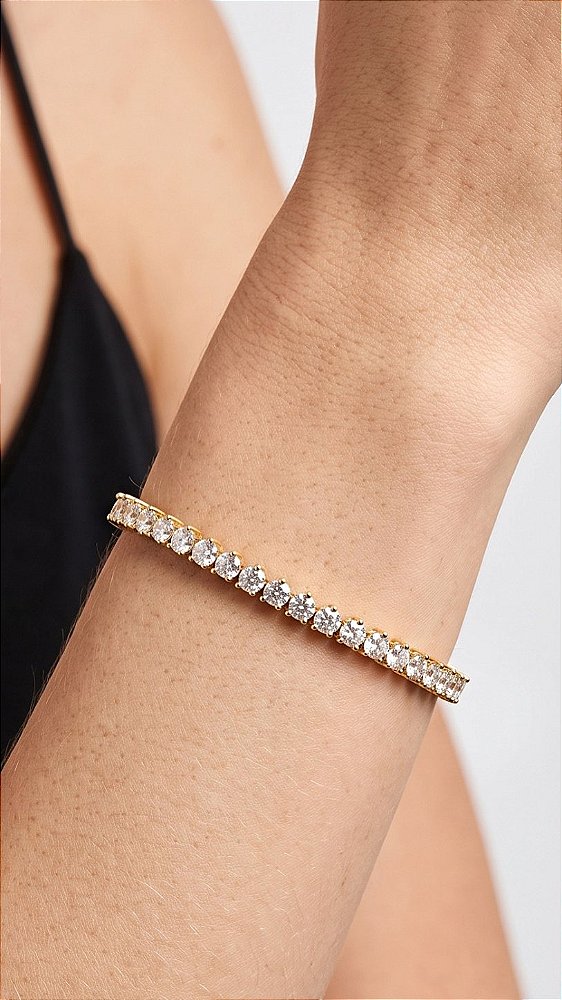Pulseira Riviera 3 Pontas Zircônia Prata Fecho Gravata