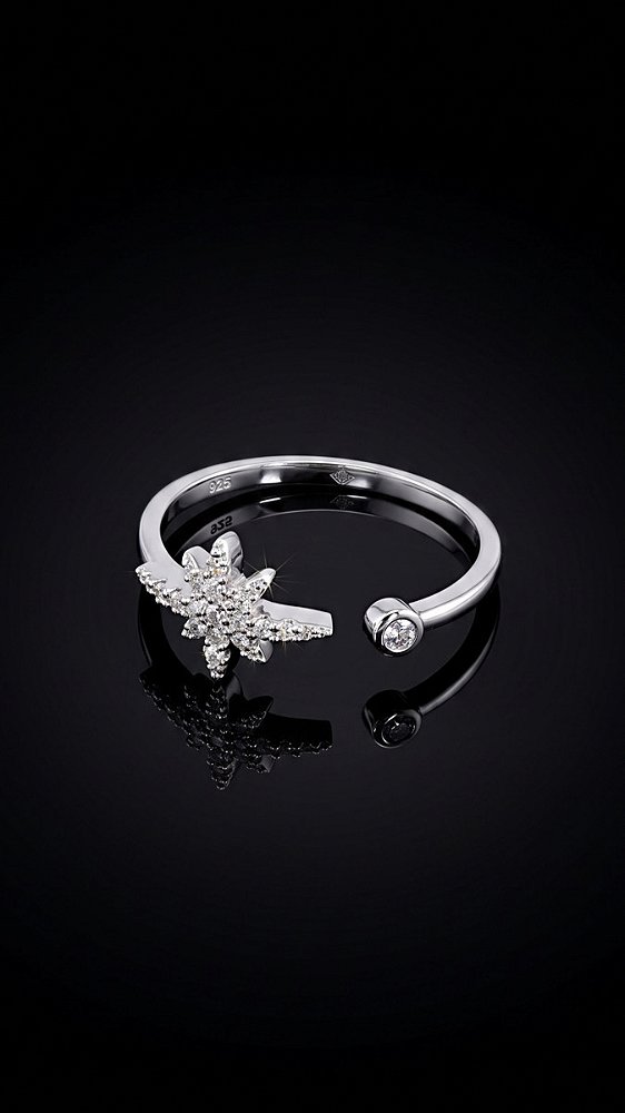 Anel Estrela Canopus Zircônias Cravejadas Prata Ajustável
