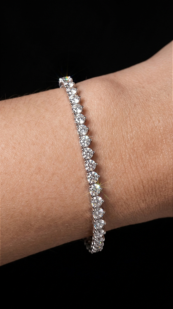Pulseira Riviera Moissanite 0.1ct 3 Pontas 3mm Prata 925