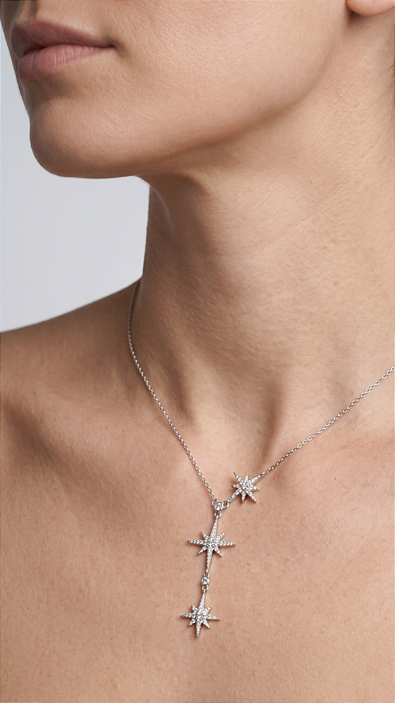 Colar Estrela Canopus Moissanite Pavê Prata 925