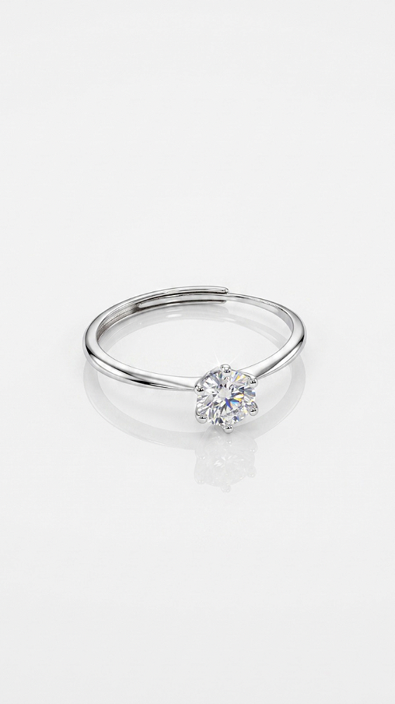 Anel Solitário Pedra 5mm Moissanite 6 Pontas Prata 925 Ajustável