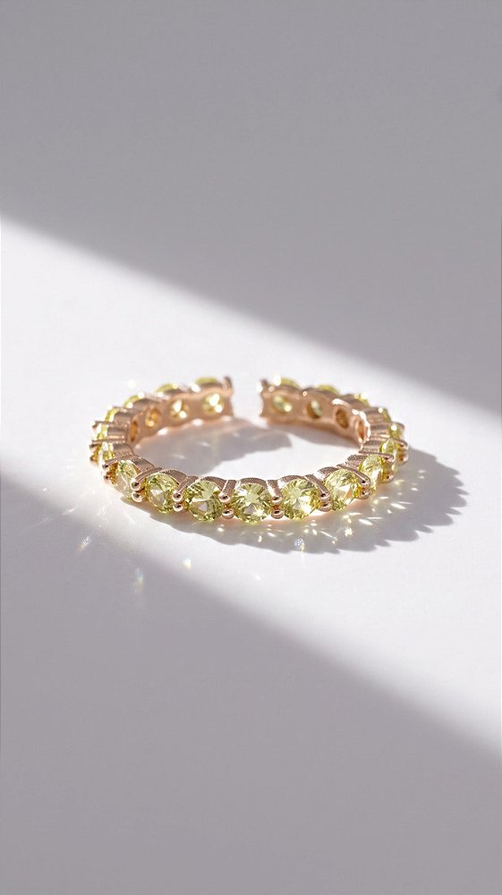 Anel Aliança Riviera Zircônias Verde Dourado Ajustável