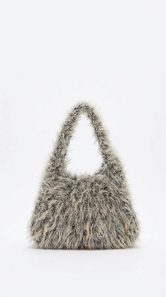 Bolsa Bag Sato Hobo Crochet Pelos Mescla Preta & Bege