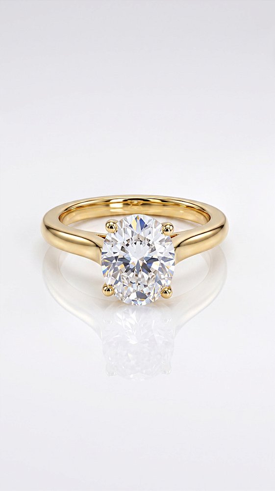 Anel Solitário Oval Zircônia Aço Dourado
