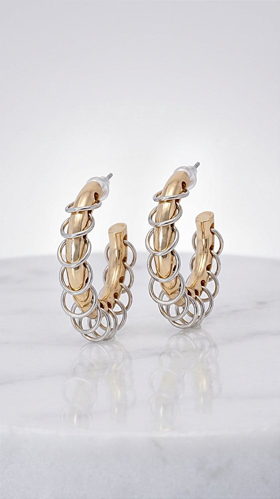 Brinco Argola Bold Composê Mini Argolas Banho Ouro 18K e Ródio Branco