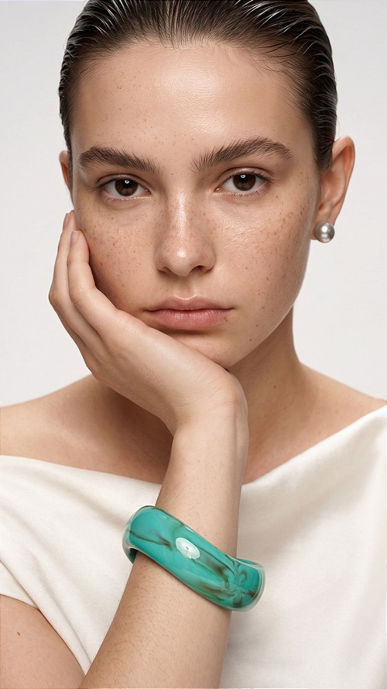 Bracelete Orgânico Resina Turquesa Mesclado