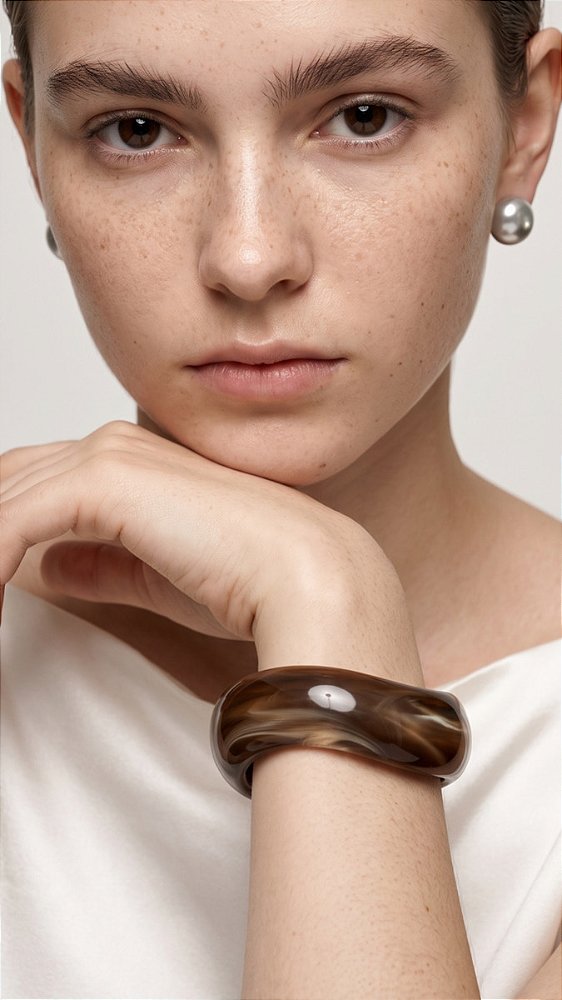 Bracelete Orgânico Resina Marrom Mesclado